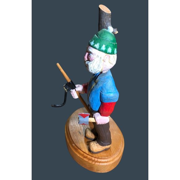 Wooden Carved Lumberjack Handcrafted Figure w Axe Folk Art Voght 1995 Primitive - Picture 3 of 10